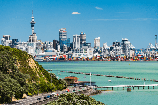 Panoramablick vom Auckland Sky Tower, dem höchsten Gebäude Neuseelands
