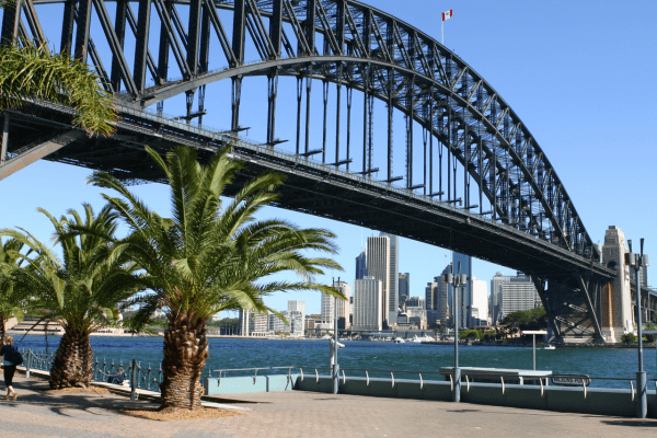 Sydney Harbour Bridge mit Stadtsilhouette in Australien